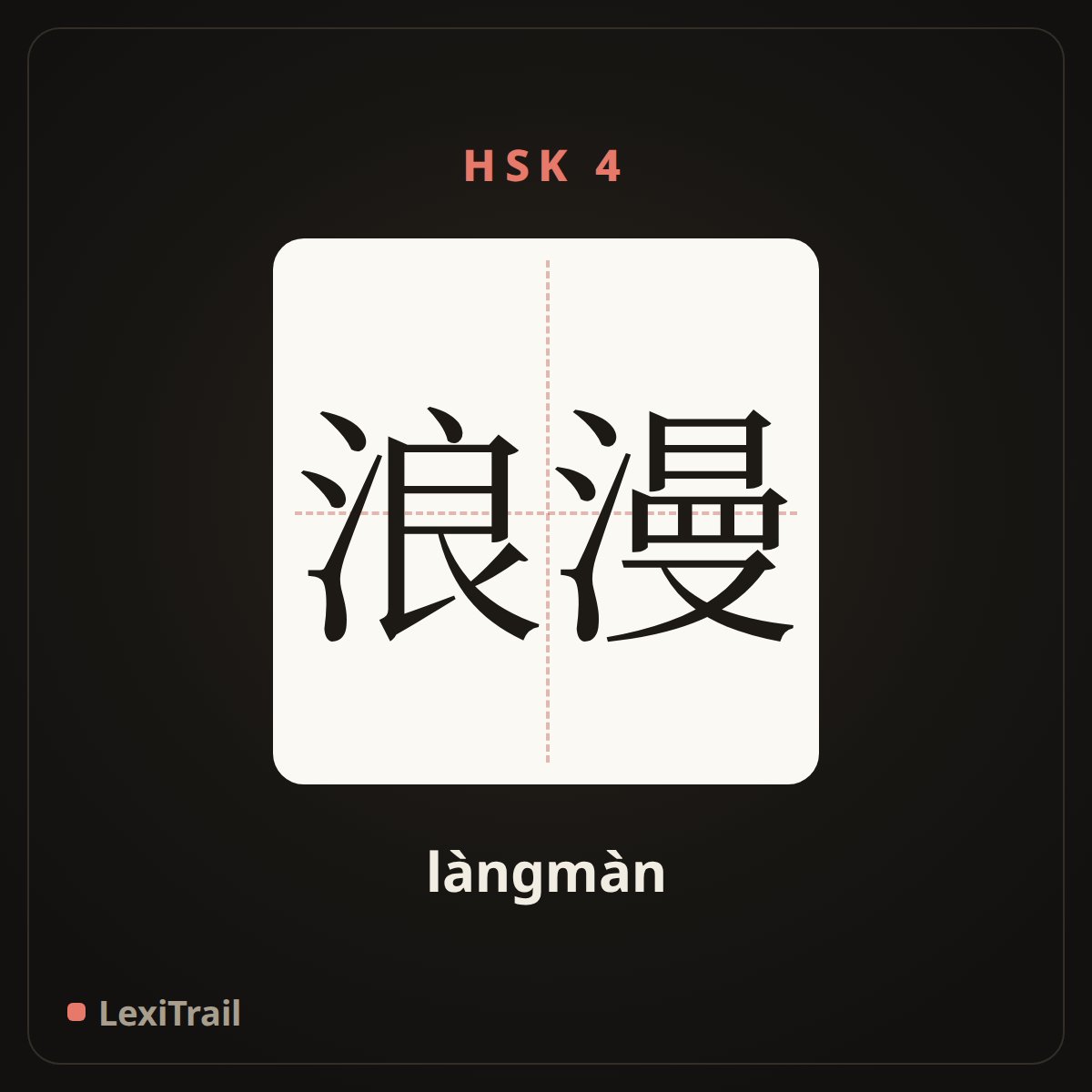 浪漫 — the Chinese character for romantic (làngmàn), stroke diagram