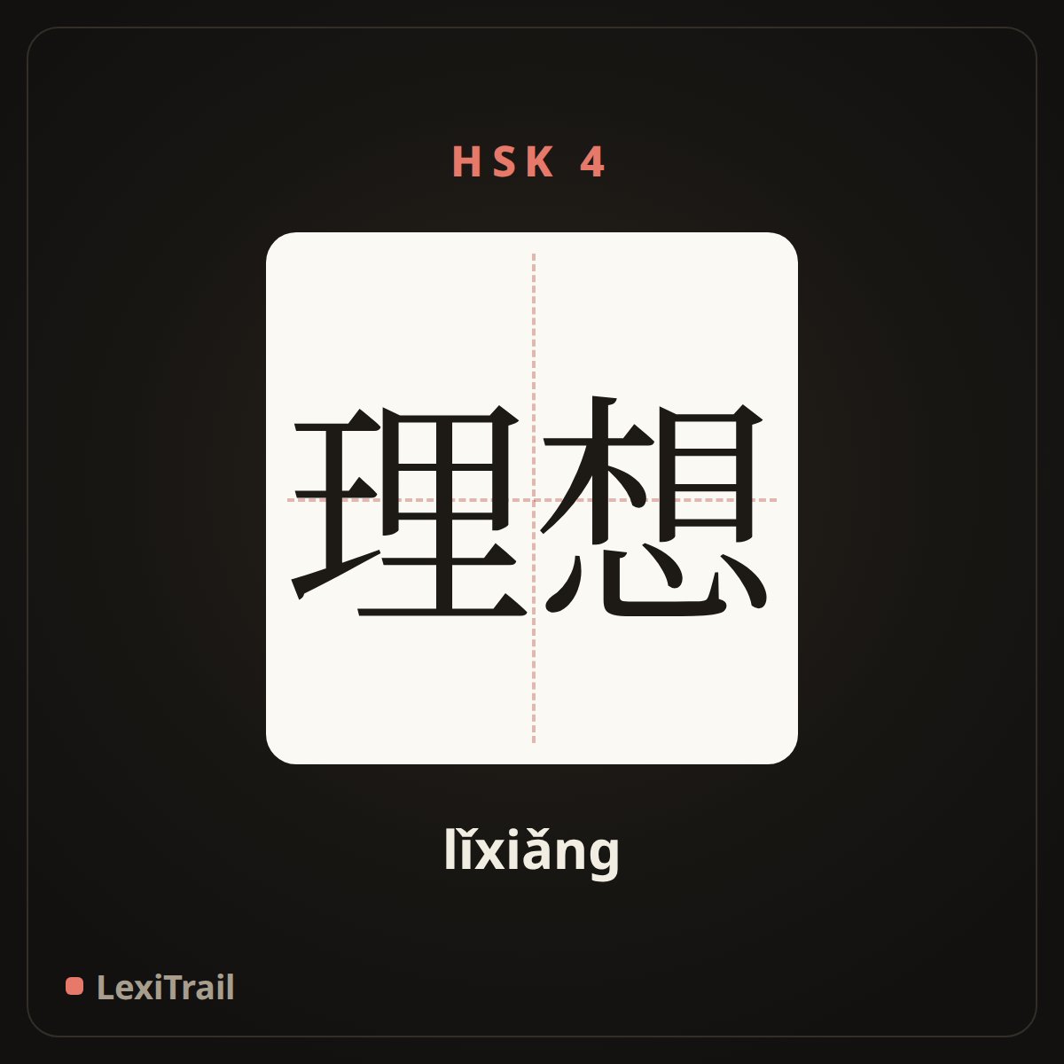 理想 — the Chinese character for ideal (lǐxiǎng), stroke diagram