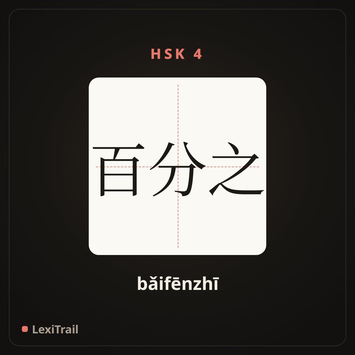 百分之 — the Chinese character for percent (bǎifēnzhī), stroke diagram
