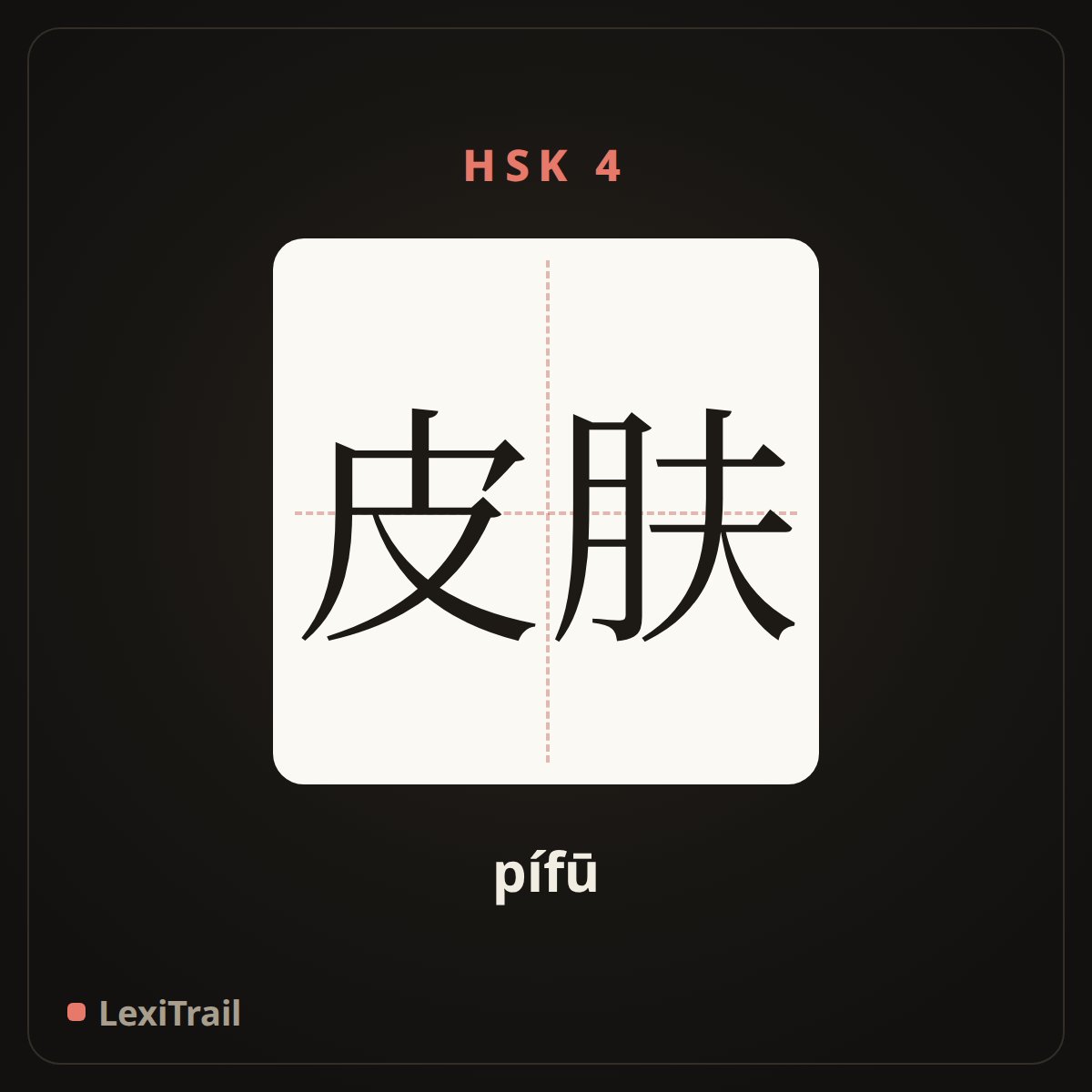 皮肤 — the Chinese character for skin (pífū), stroke diagram