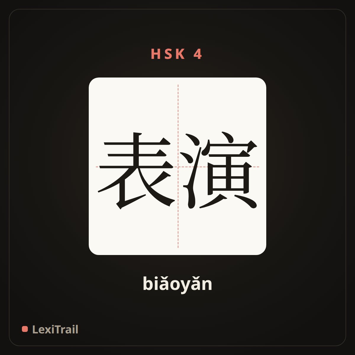 表演 — the Chinese character for perform (biǎoyǎn), stroke diagram