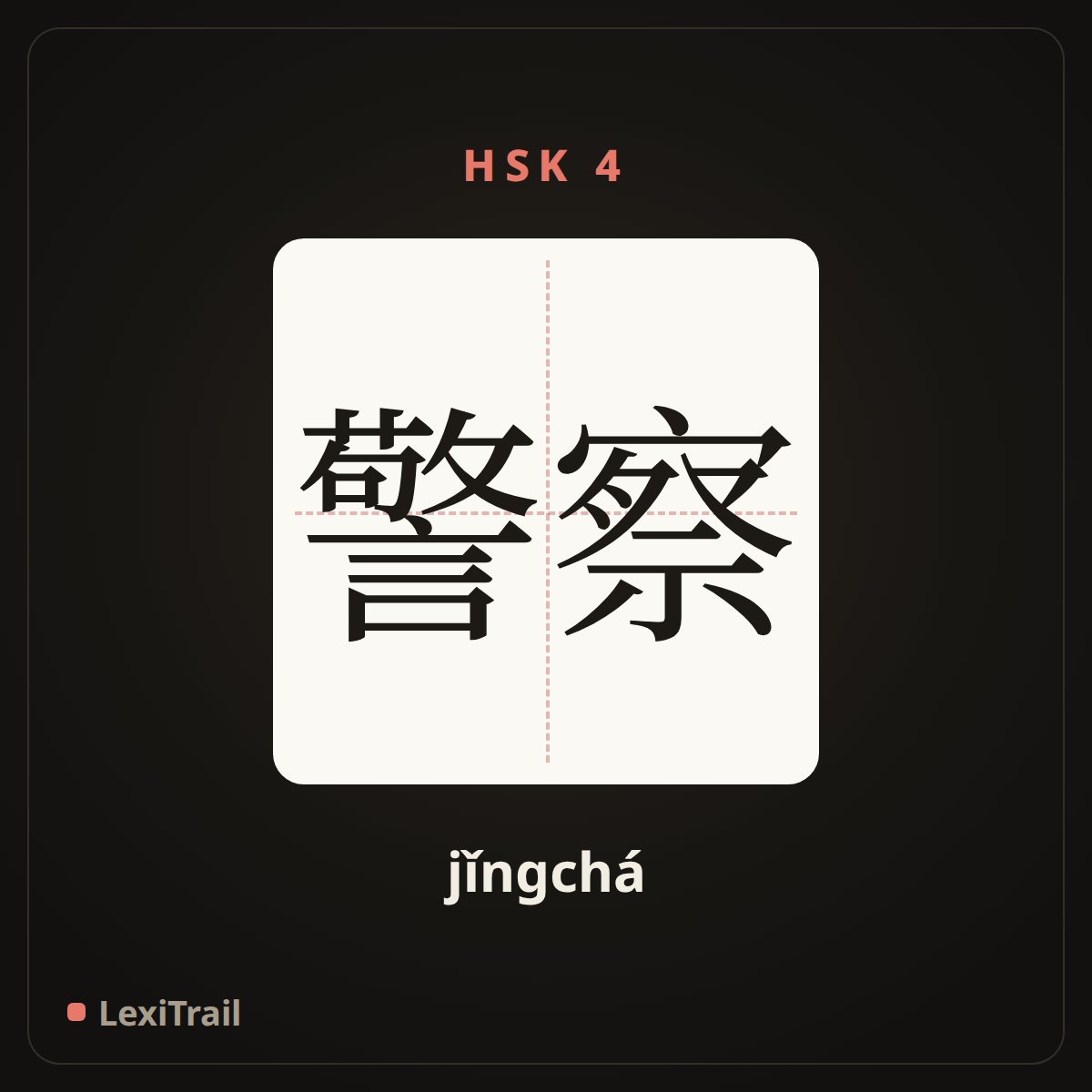 警察 — the Chinese character for Policeman (jǐngchá), stroke diagram