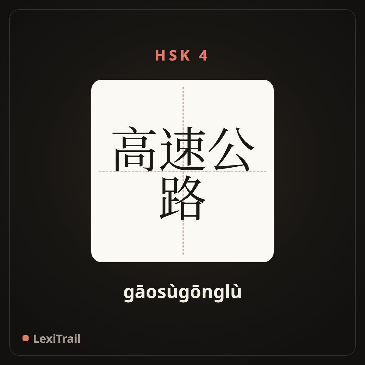 高速公路 — the Chinese character for Expressway (gāosùgōnglù), stroke diagram