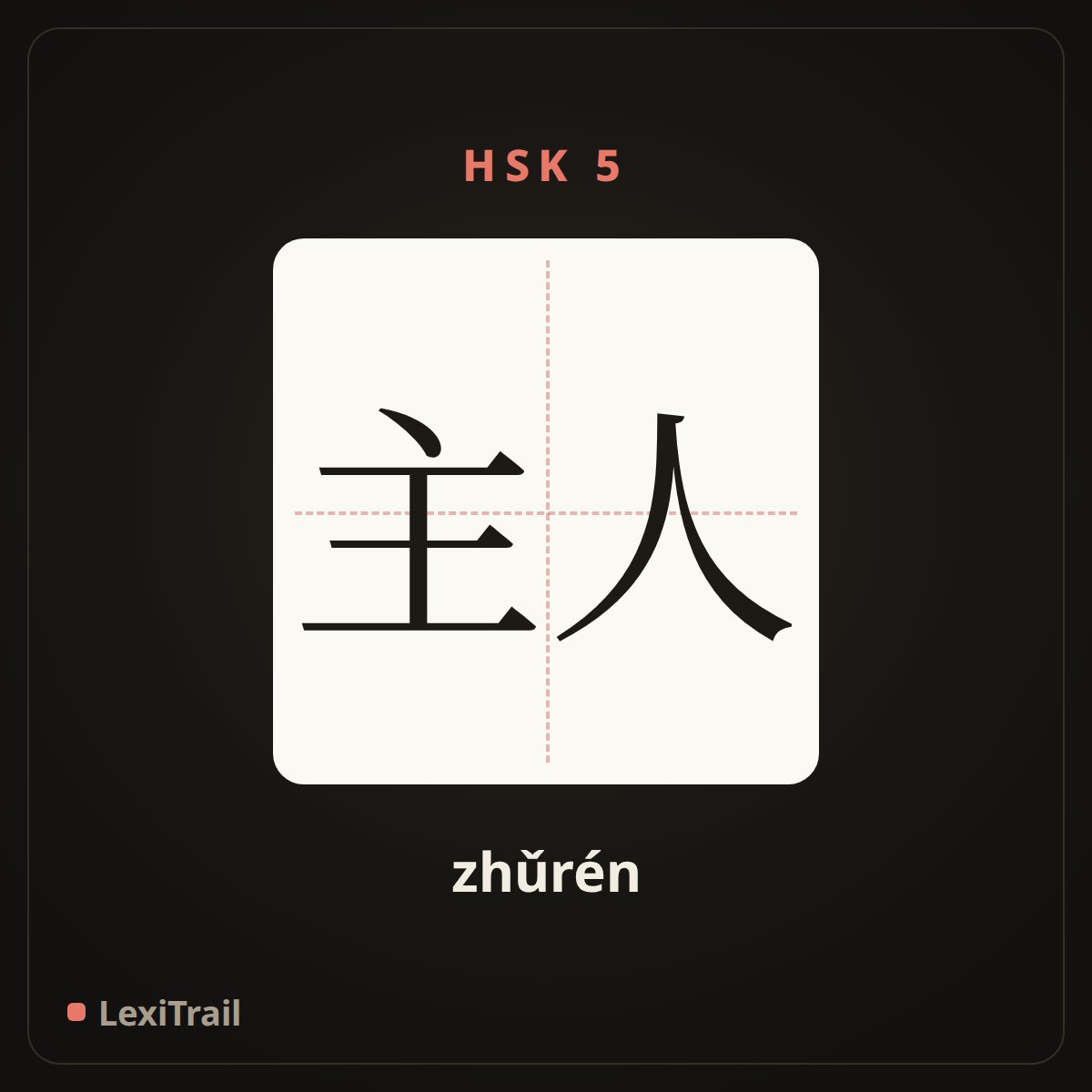 主人 — the Chinese character for master (zhǔrén), stroke diagram