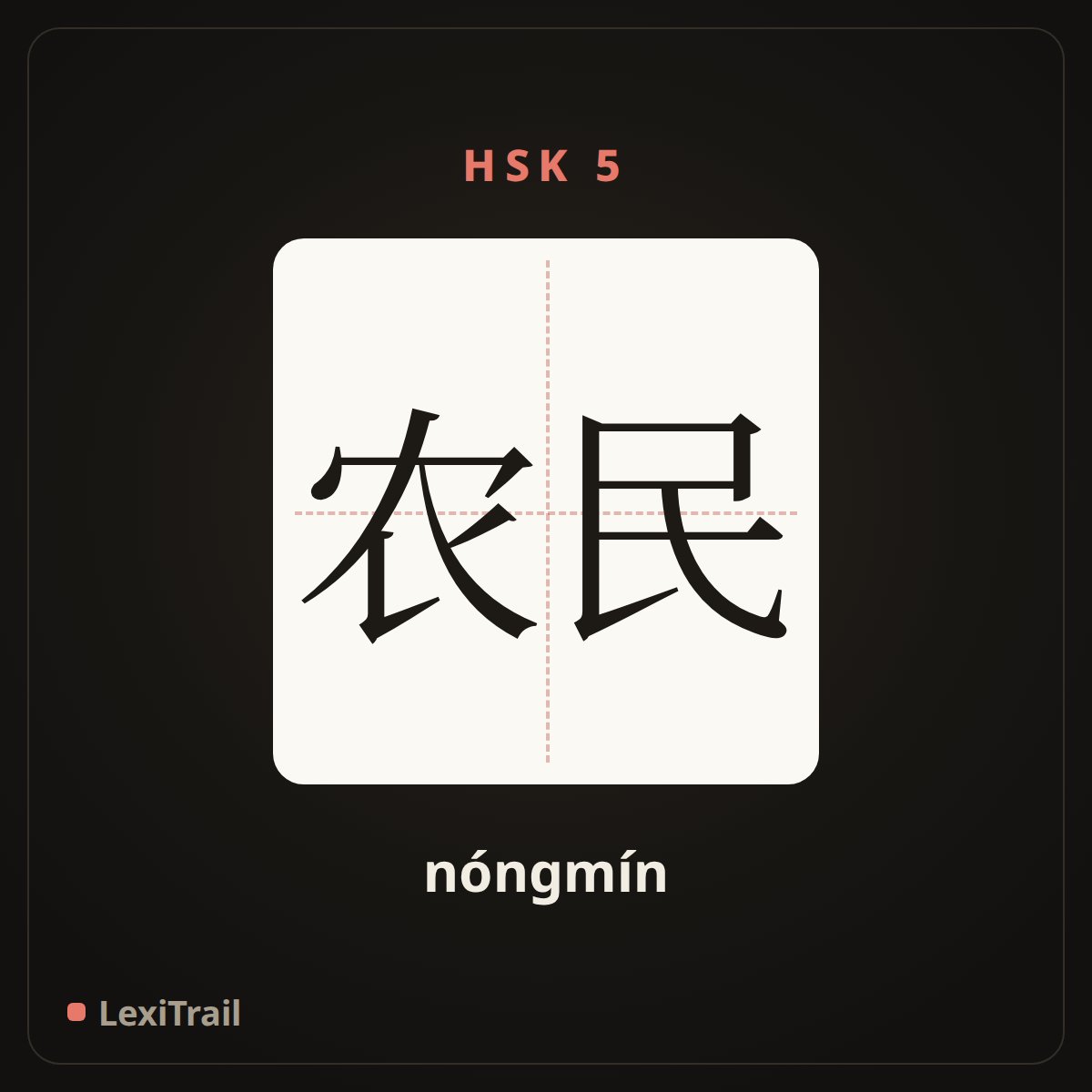 农民 — the Chinese character for farmer (nóngmín), stroke diagram