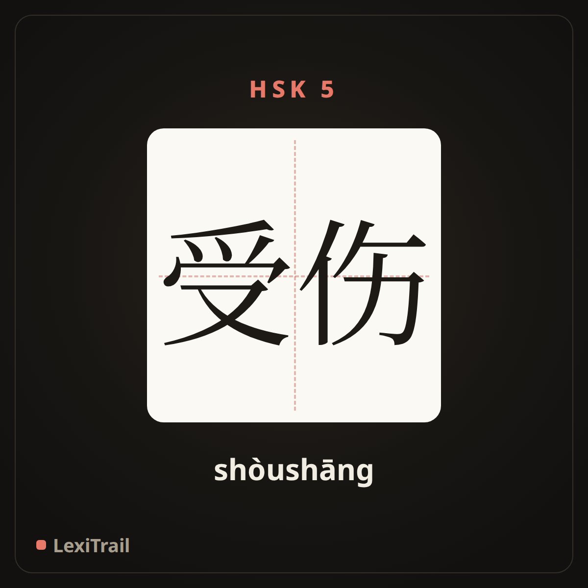受伤 — the Chinese character for Injured (shòushāng), stroke diagram
