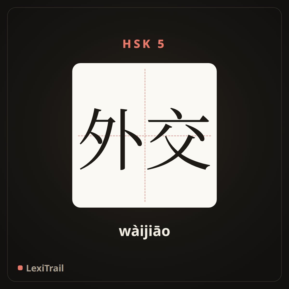 外交 — the Chinese character for International Relations (wàijiāo), stroke diagram