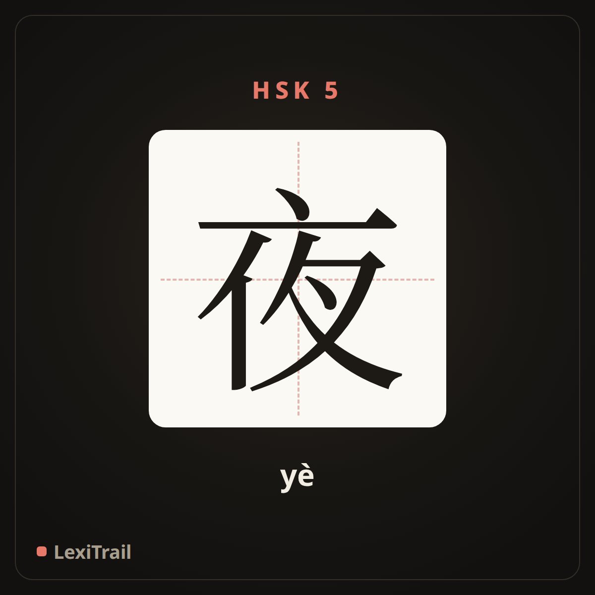 夜 — the Chinese character for night (yè), stroke diagram