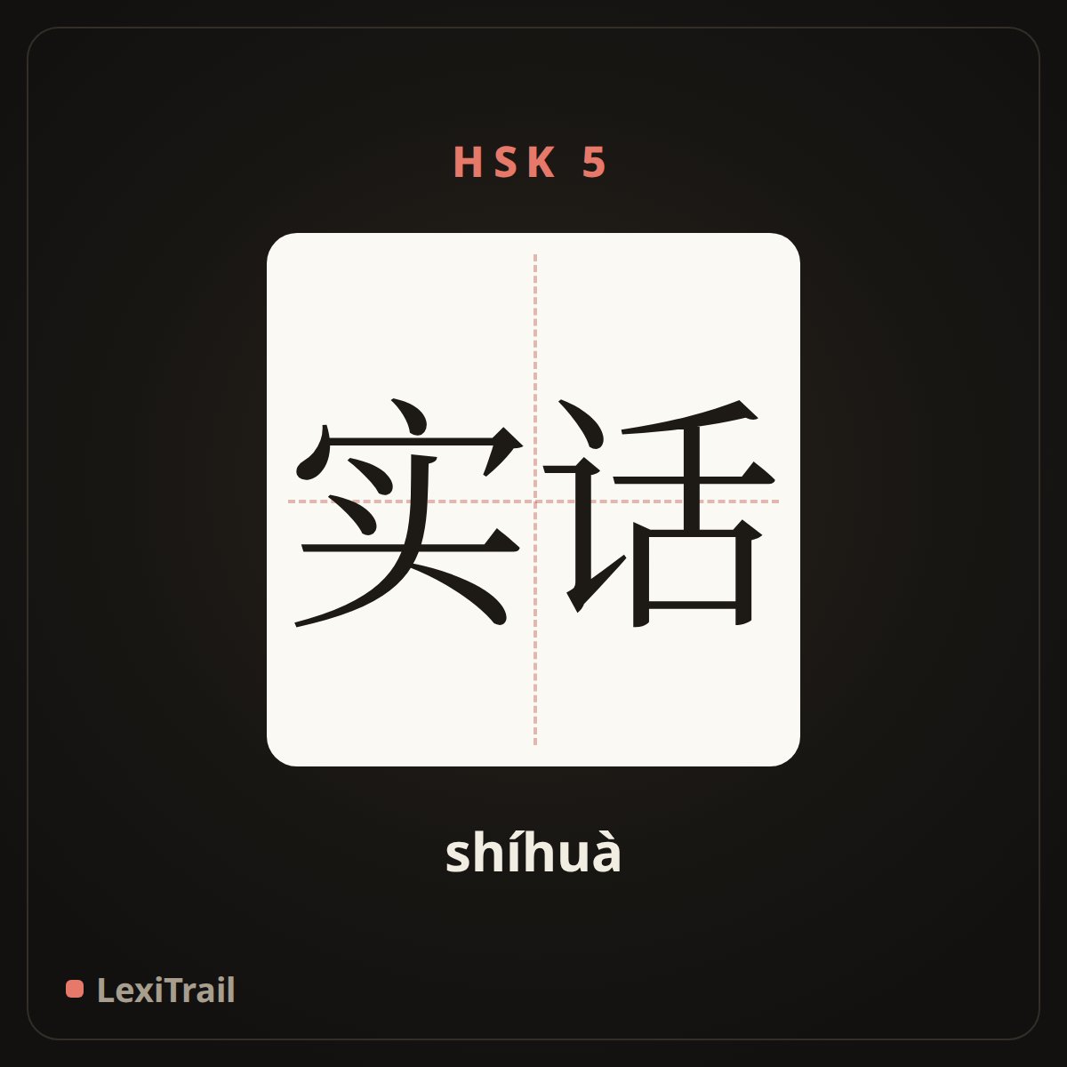 实话 — the Chinese character for The truth (shíhuà), stroke diagram
