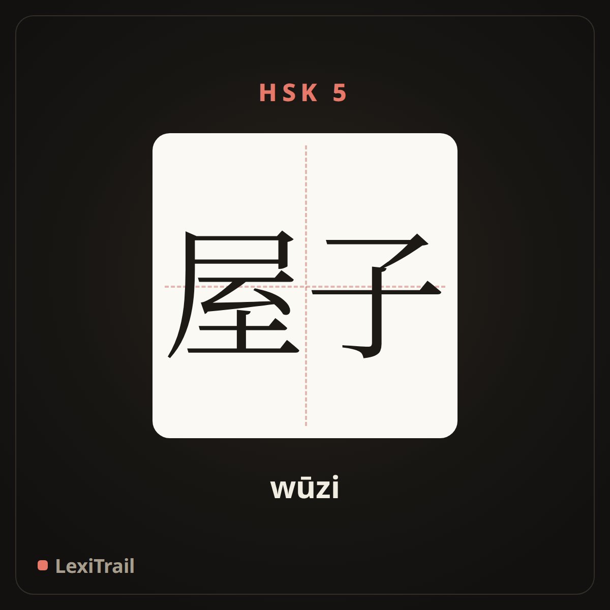 屋子 — the Chinese character for House (wūzi), stroke diagram