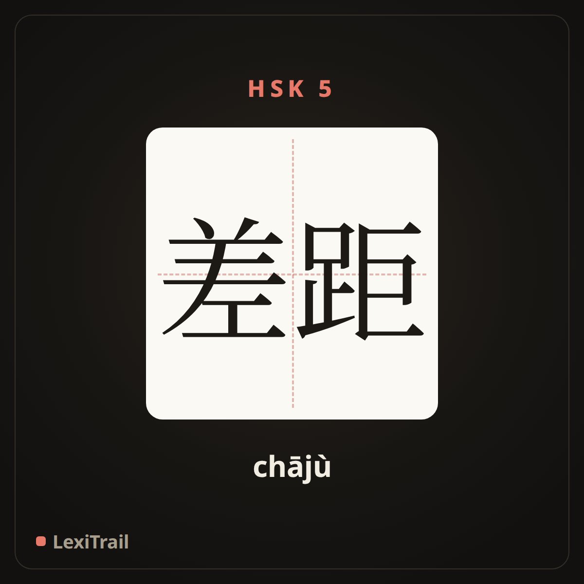 差距 — the Chinese character for disparity; distance (chājù), stroke diagram