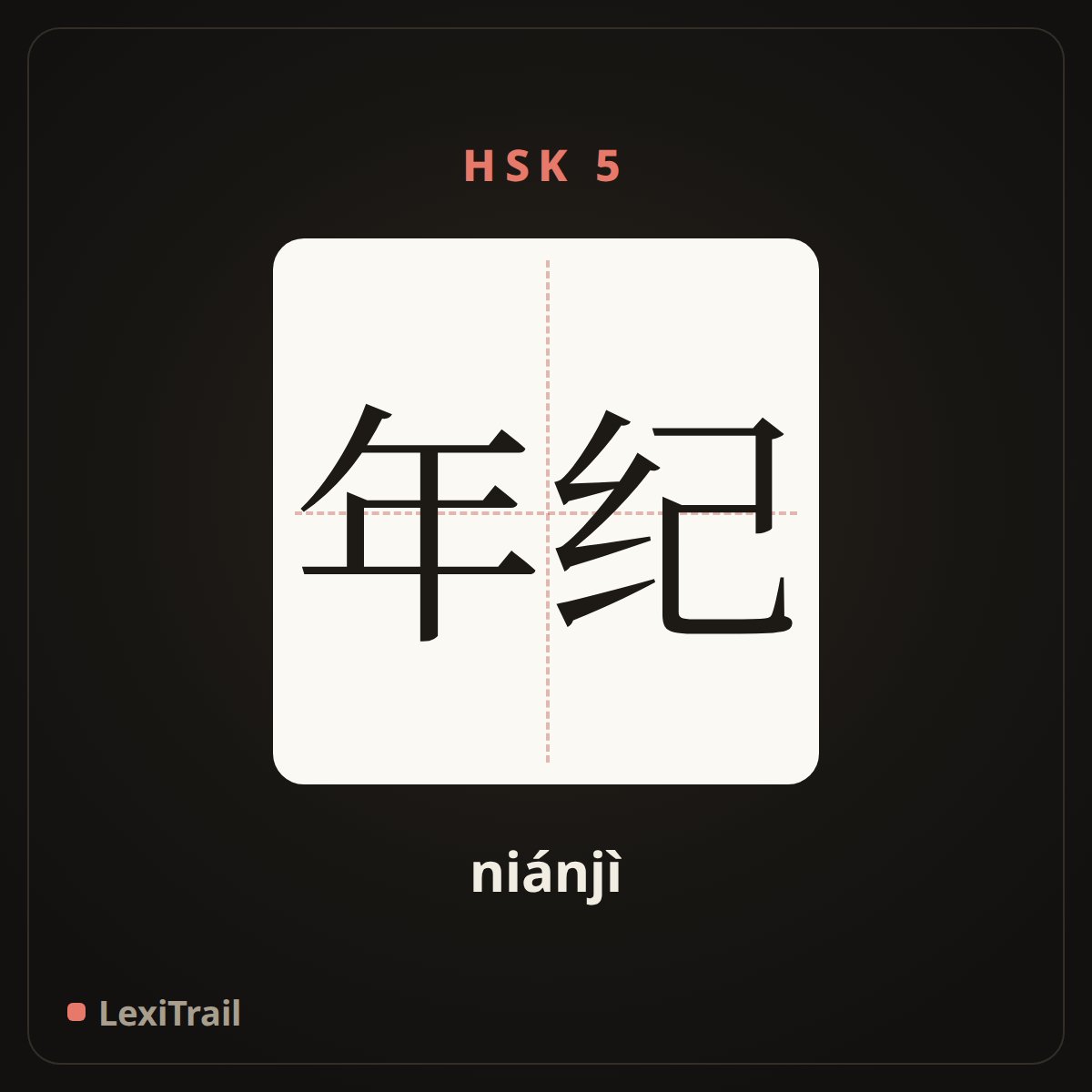 年纪 — the Chinese character for Age (niánjì), stroke diagram