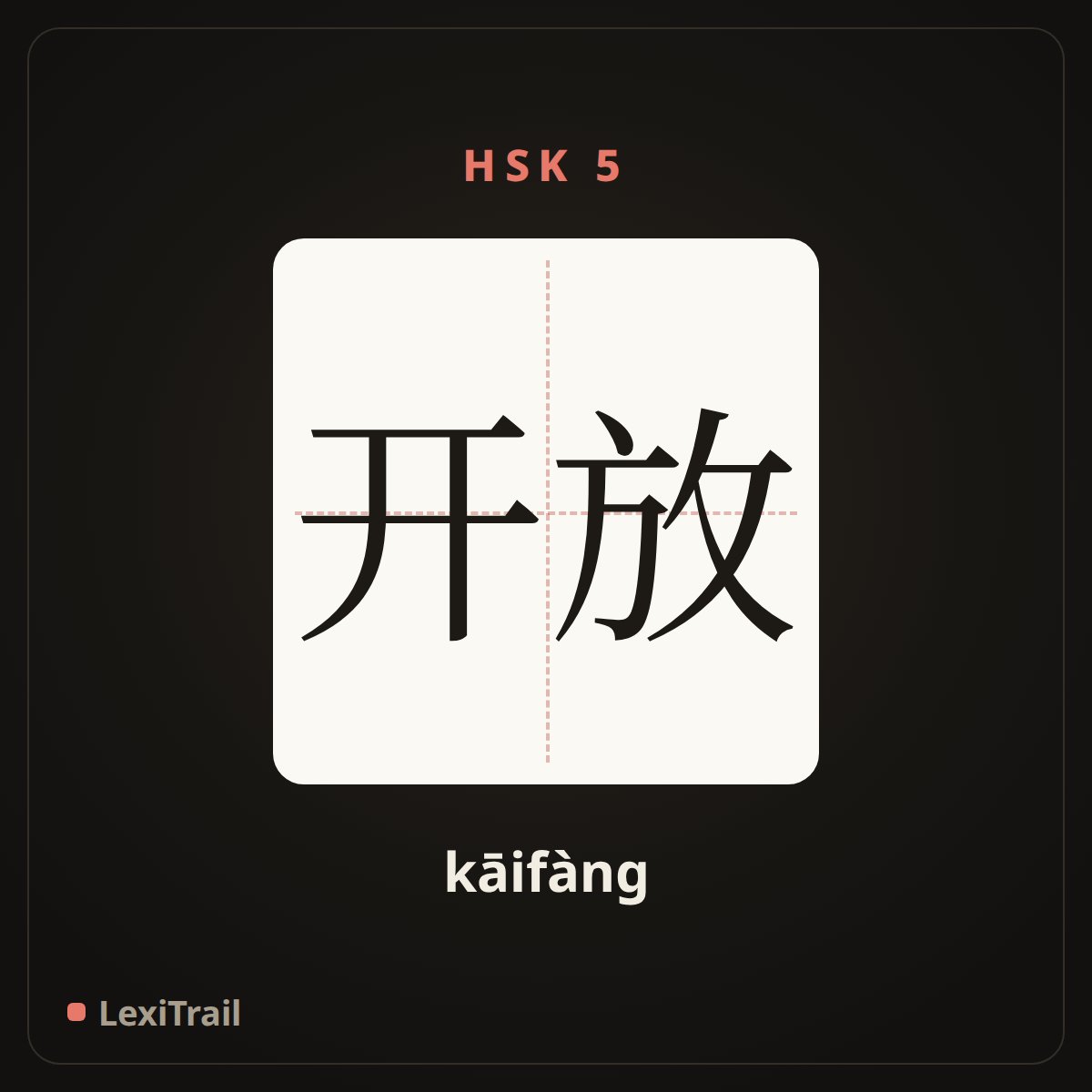 开放 — the Chinese character for To open up (kāifàng), stroke diagram