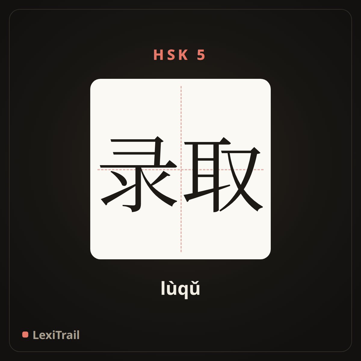 录取 — the Chinese character for matriculate (lùqǔ), stroke diagram