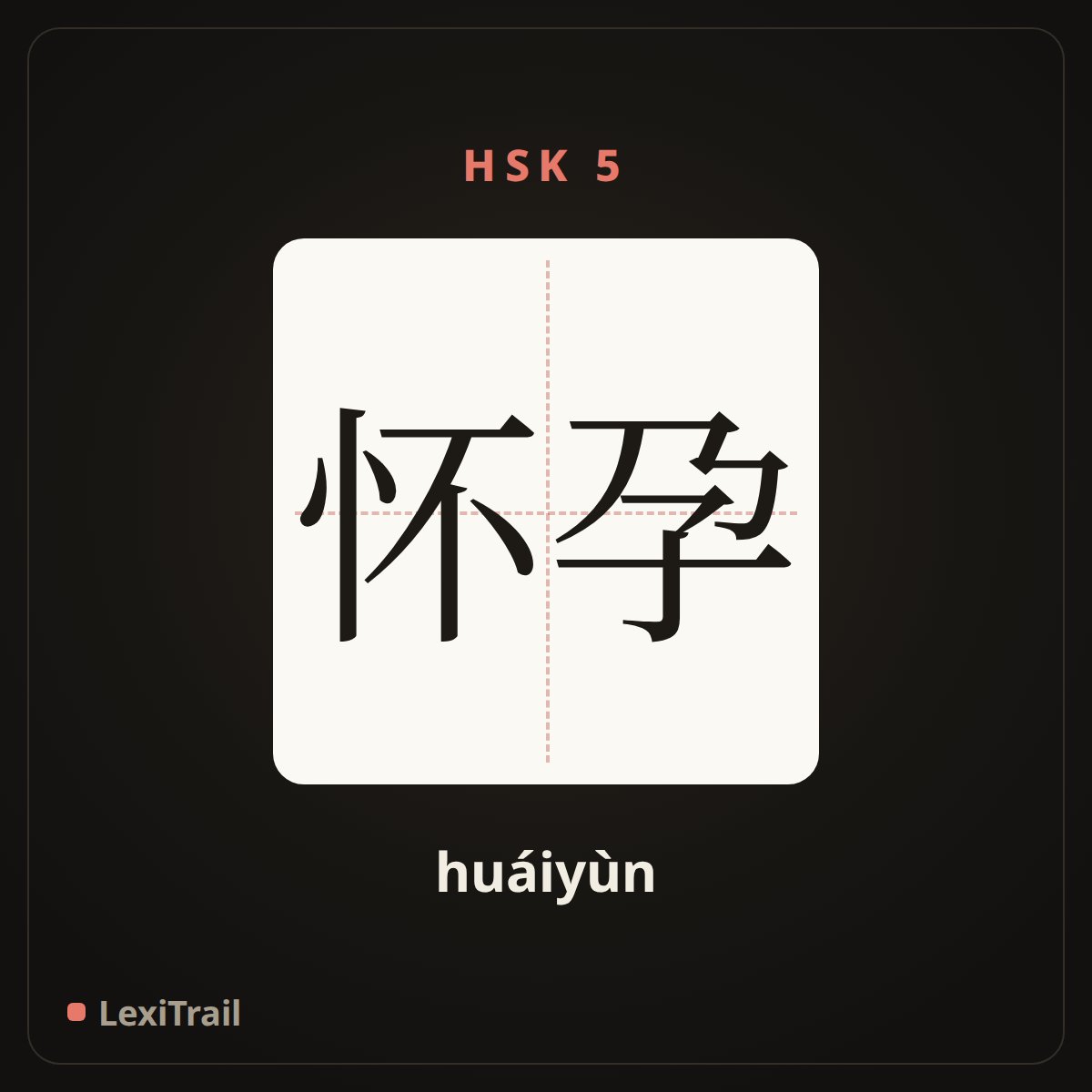怀孕 — the Chinese character for become pregnant (huáiyùn), stroke diagram