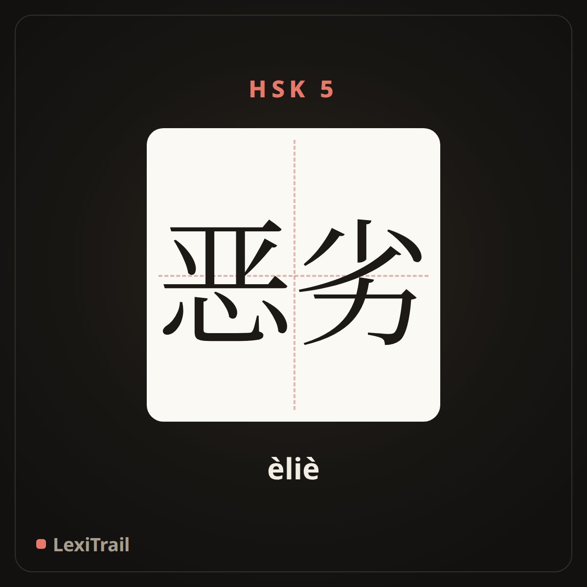 恶劣 — the Chinese character for Adverse (èliè), stroke diagram