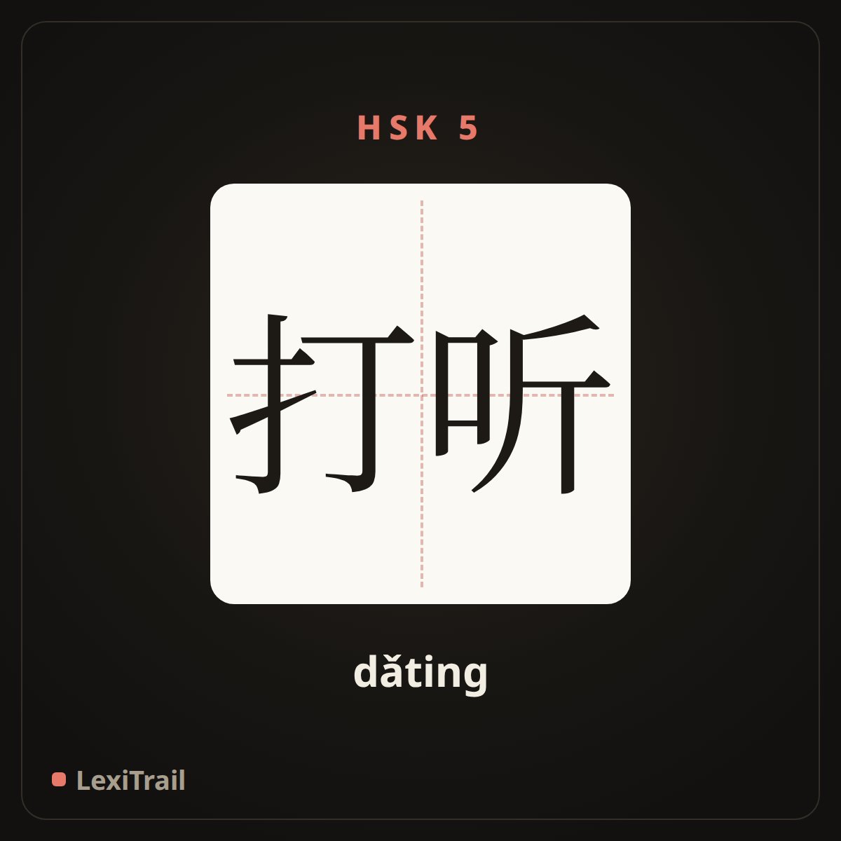 打听 — the Chinese character for Inquire (dǎting), stroke diagram