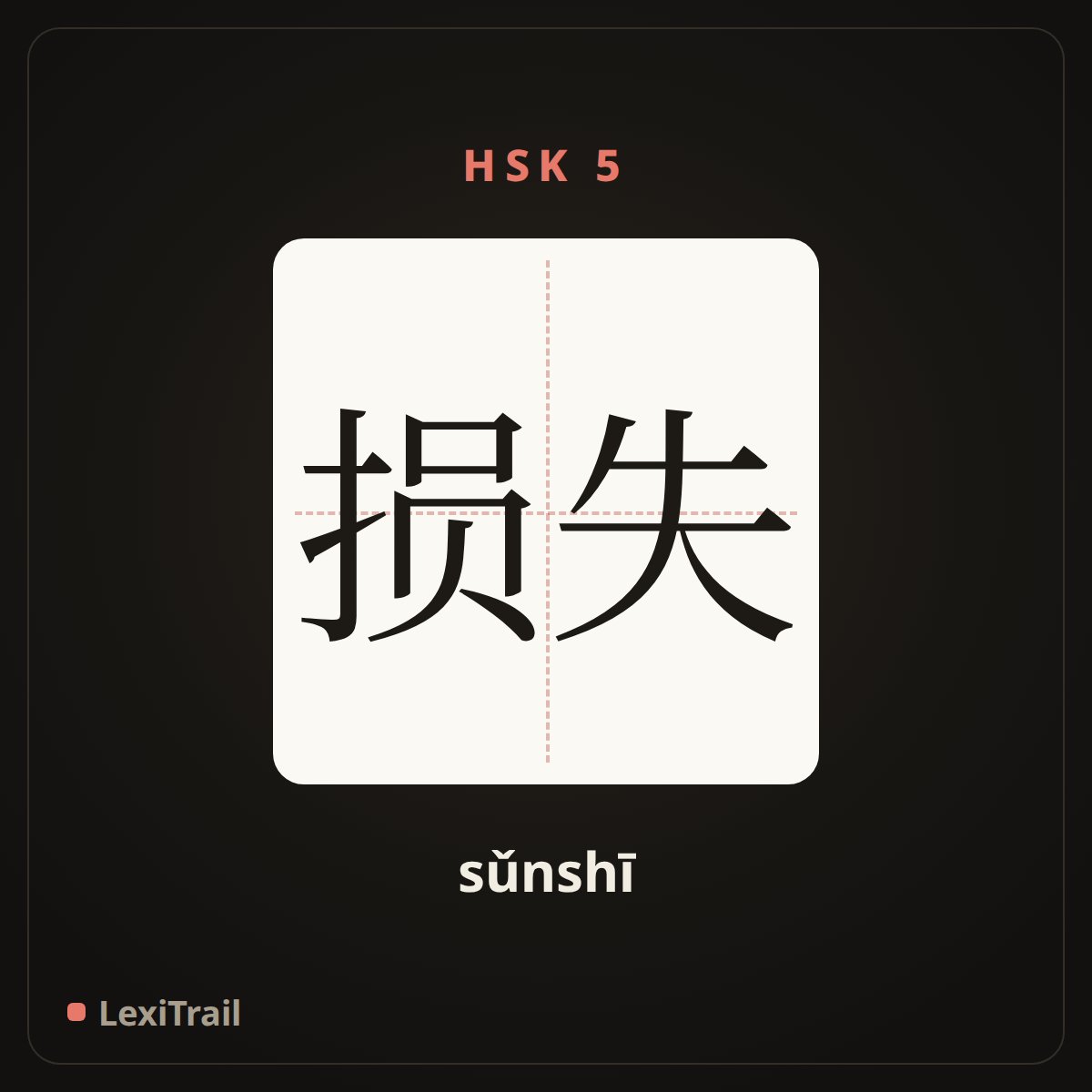损失 — the Chinese character for loss (sǔnshī), stroke diagram