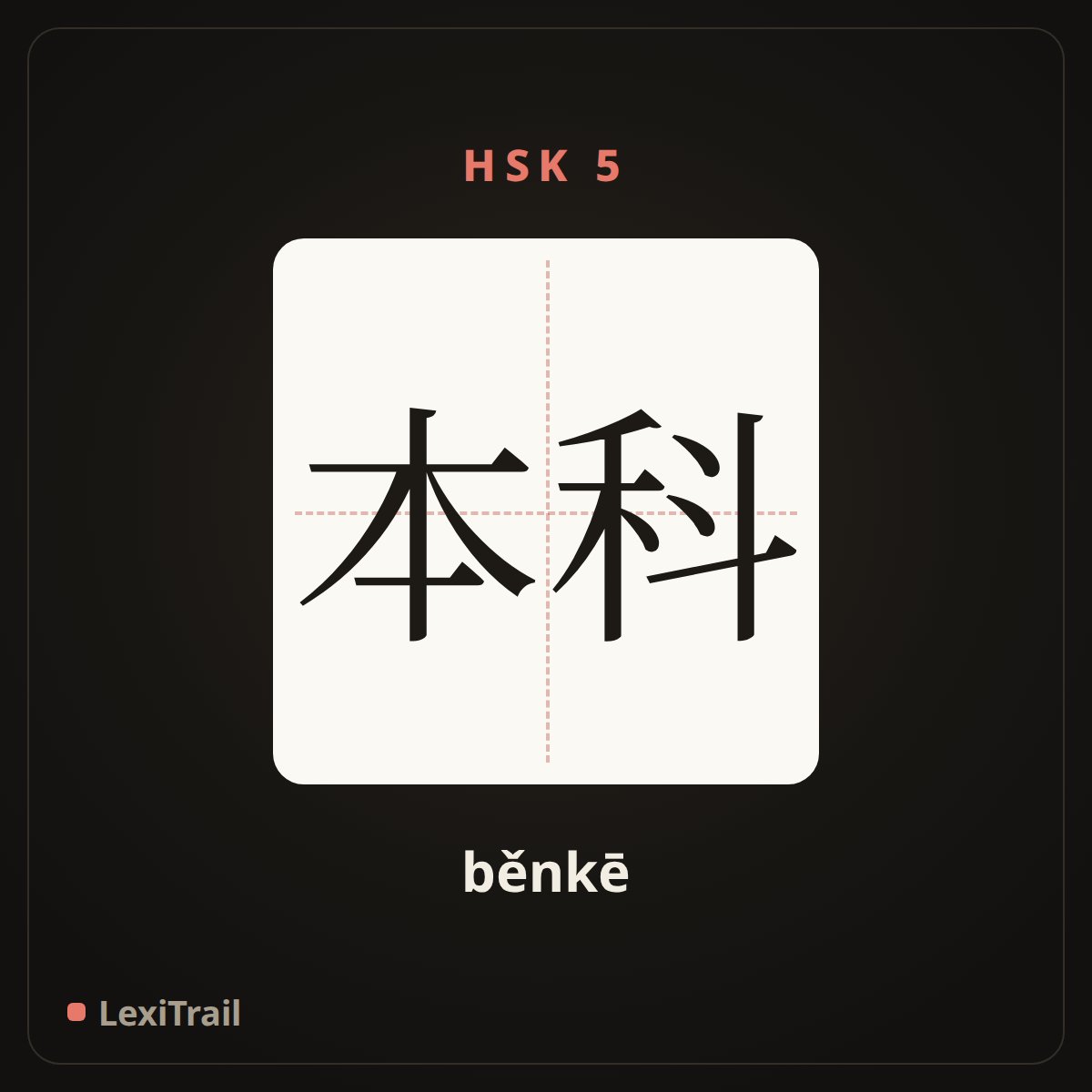本科 — the Chinese character for Undergraduate (běnkē), stroke diagram
