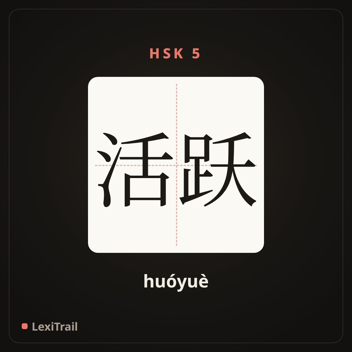 活跃 — the Chinese character for active (huóyuè), stroke diagram