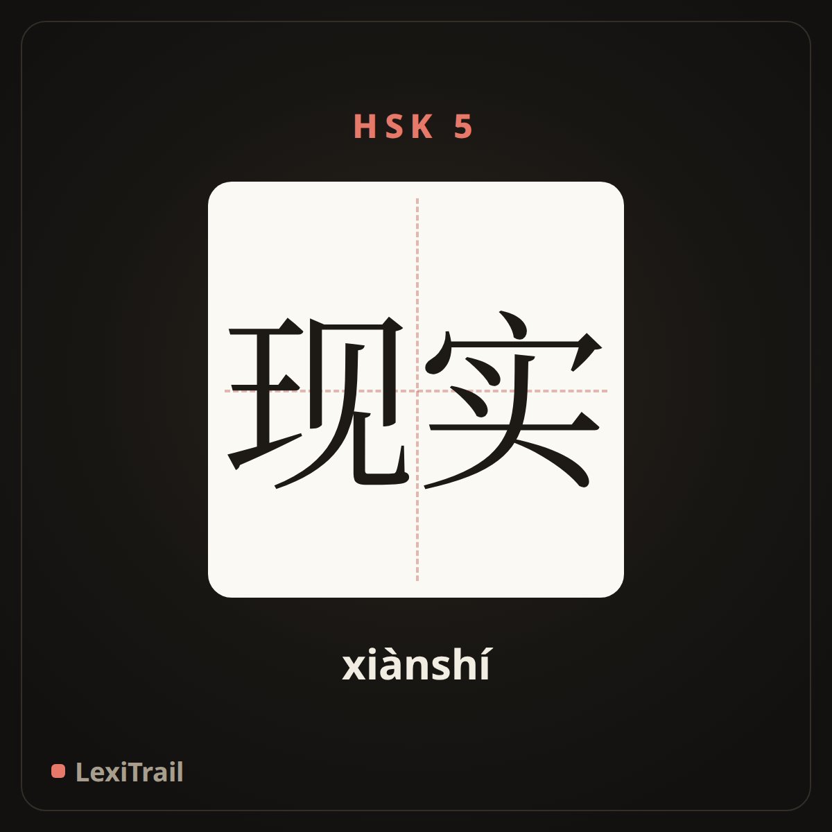 现实 — the Chinese character for reality (xiànshí), stroke diagram