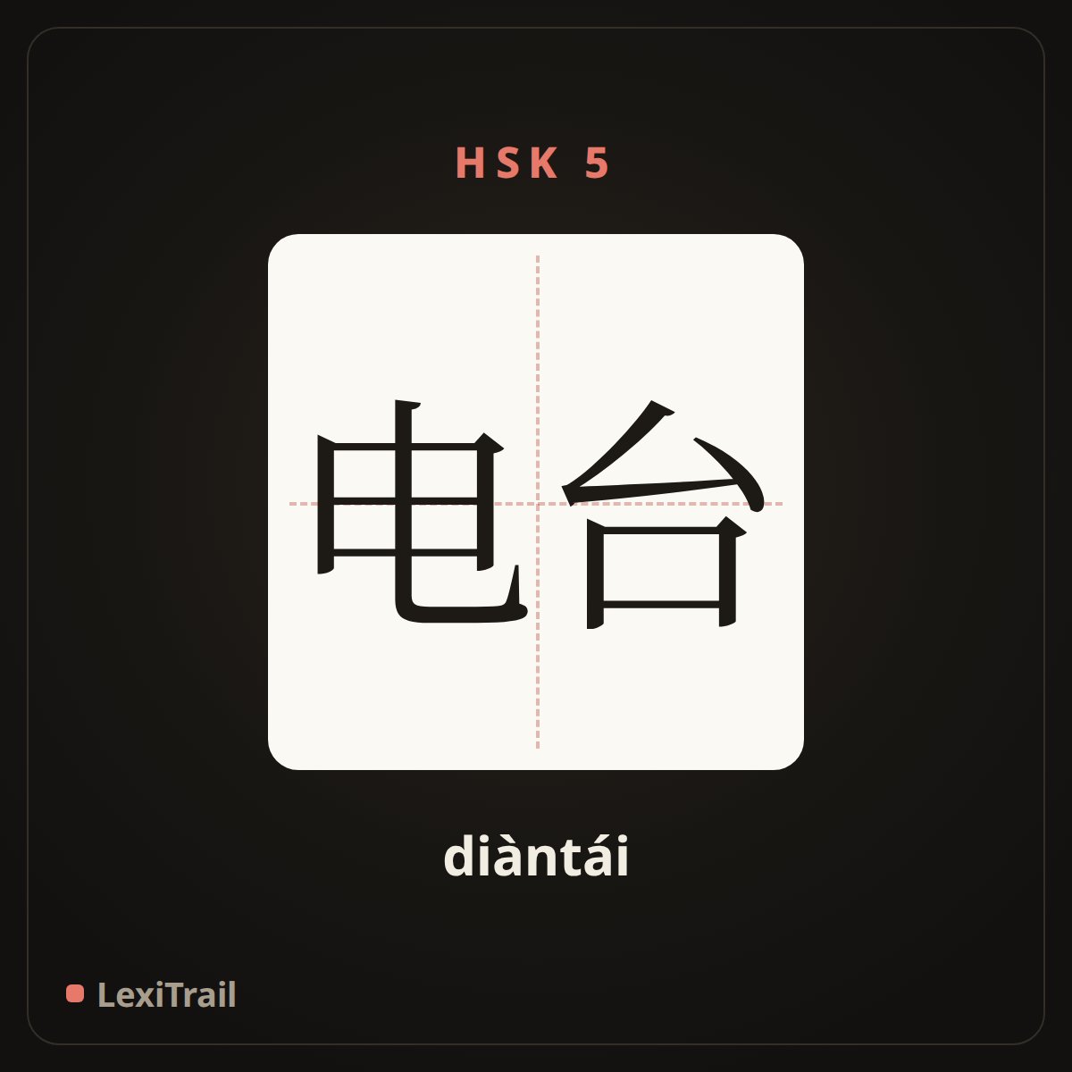 电台 — the Chinese character for radio station (diàntái), stroke diagram