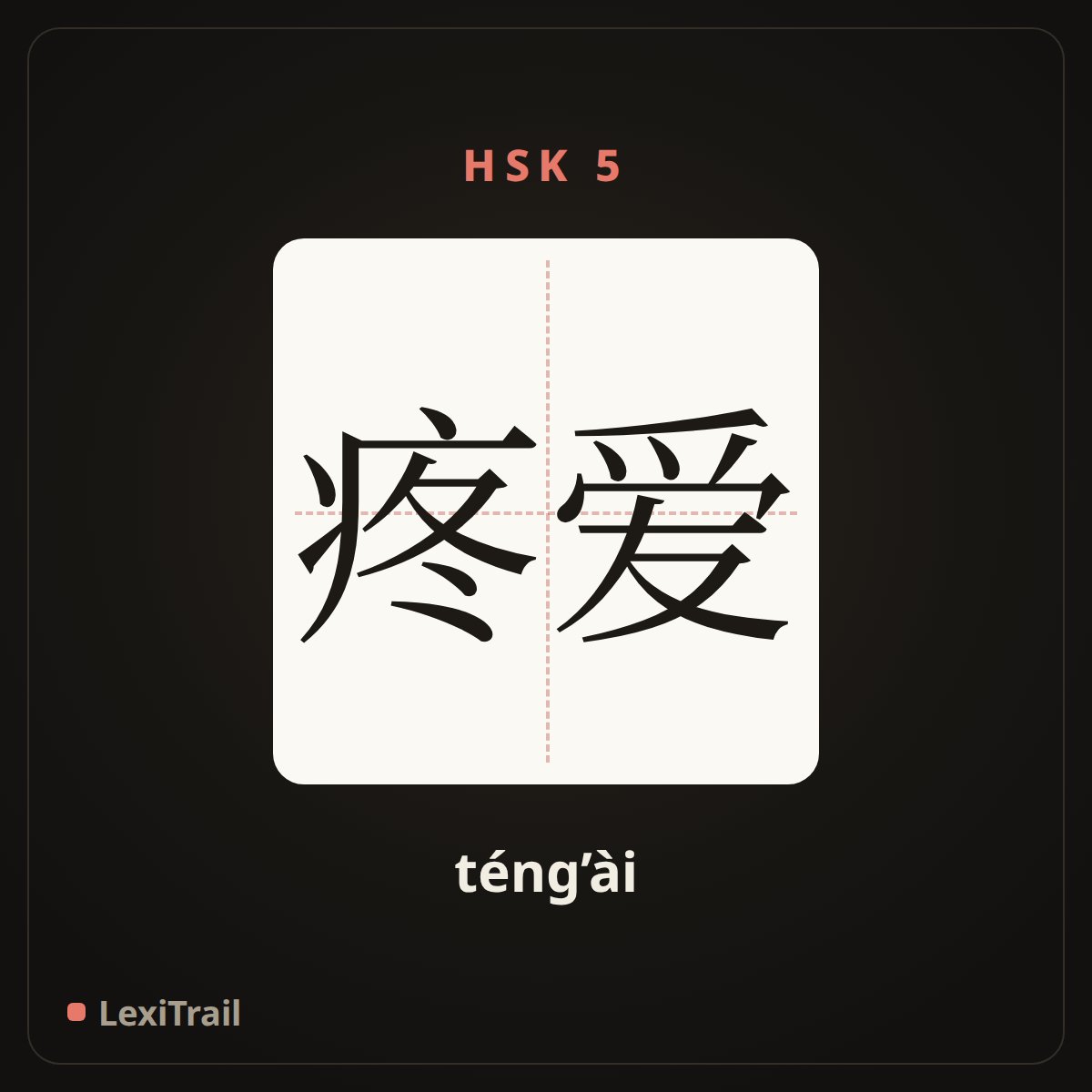 疼爱 — the Chinese character for Love dearly (téng’ài), stroke diagram