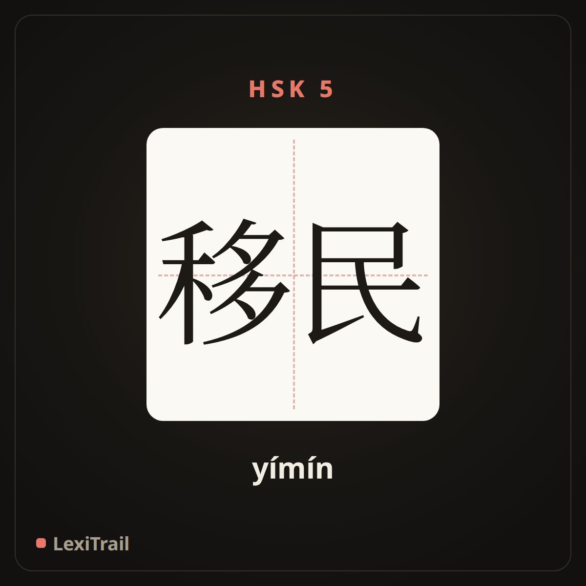 移民 — the Chinese character for immigrant (yímín), stroke diagram