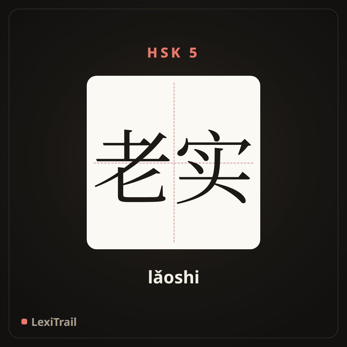 老实 — the Chinese character for honest (lǎoshi), stroke diagram