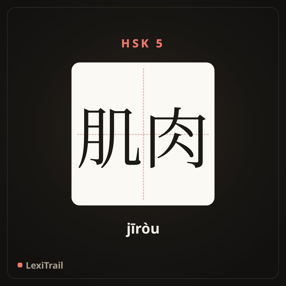 肌肉 — the Chinese character for muscle (jīròu), stroke diagram