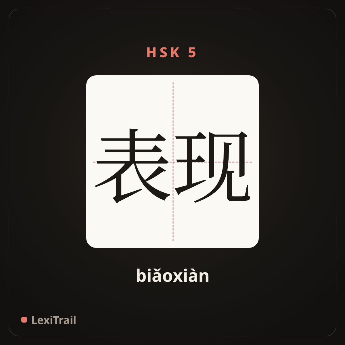 表现 — the Chinese character for performance (biǎoxiàn), stroke diagram