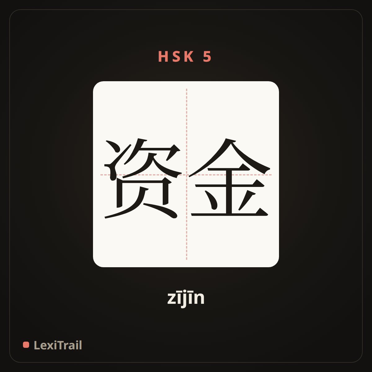 资金 — the Chinese character for capital (zījīn), stroke diagram