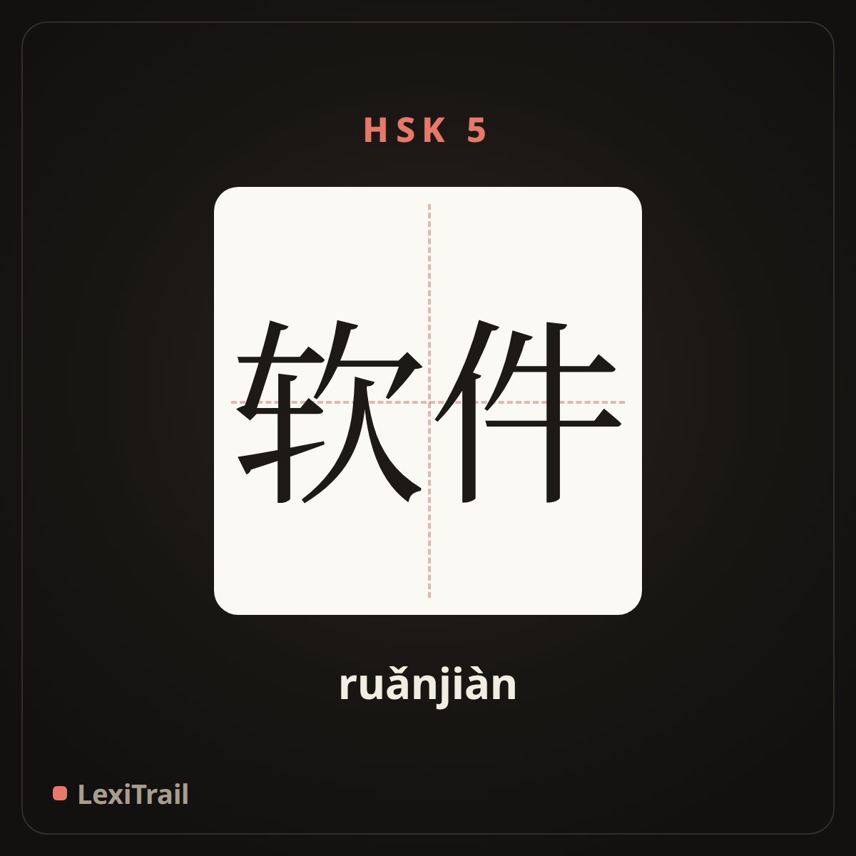 软件 — the Chinese character for Software (ruǎnjiàn), stroke diagram