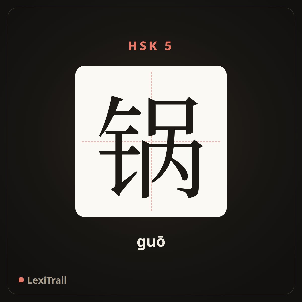 锅 — the Chinese character for pot (guō), stroke diagram