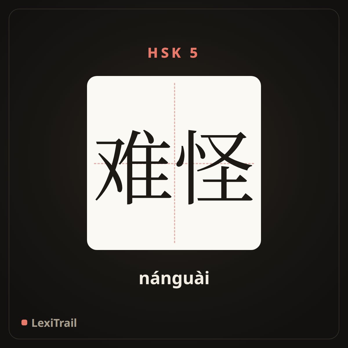 难怪 — the Chinese character for no wonder (nánguài), stroke diagram