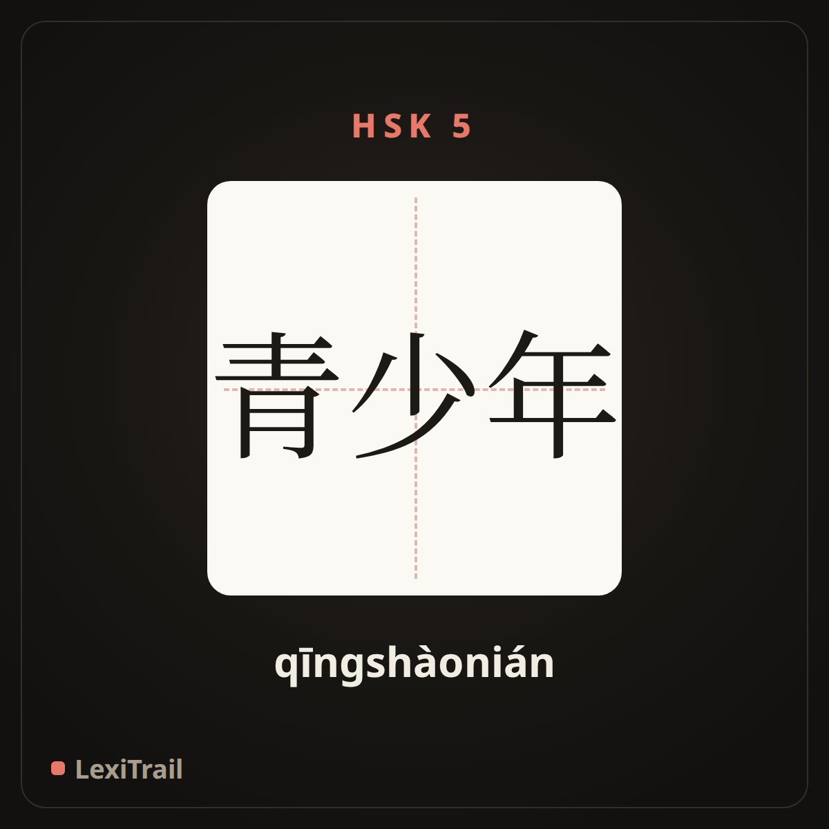 青少年 — the Chinese character for Teenagers (qīngshàonián), stroke diagram