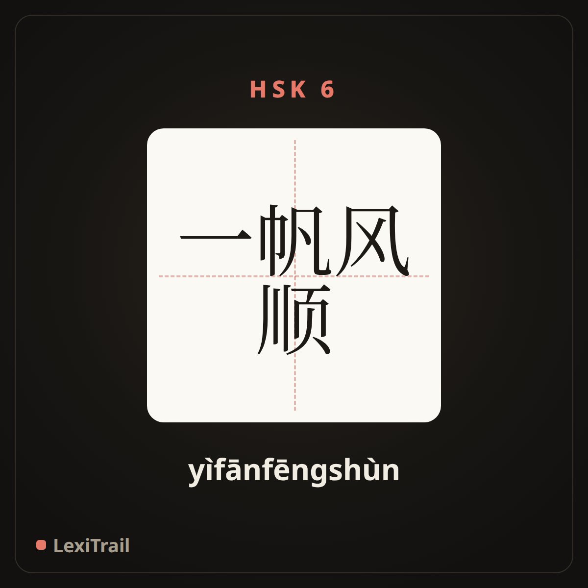 一帆风顺 — the Chinese character for Everything is going smoothly (yìfānfēngshùn), stroke diagram