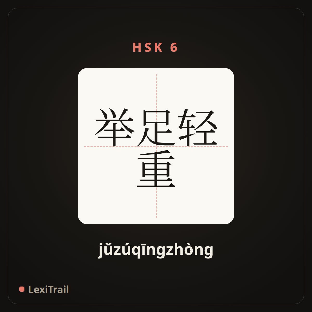 举足轻重 — the Chinese character for Play a decisive role (jǔzúqīngzhòng), stroke diagram