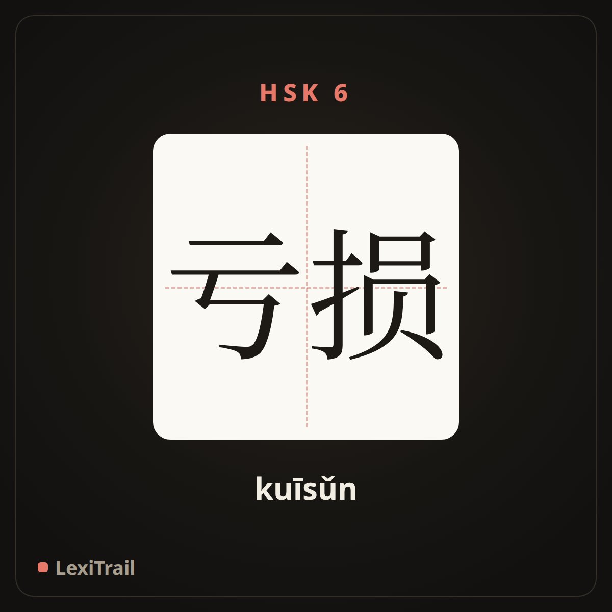 亏损 — the Chinese character for loss (kuīsǔn), stroke diagram