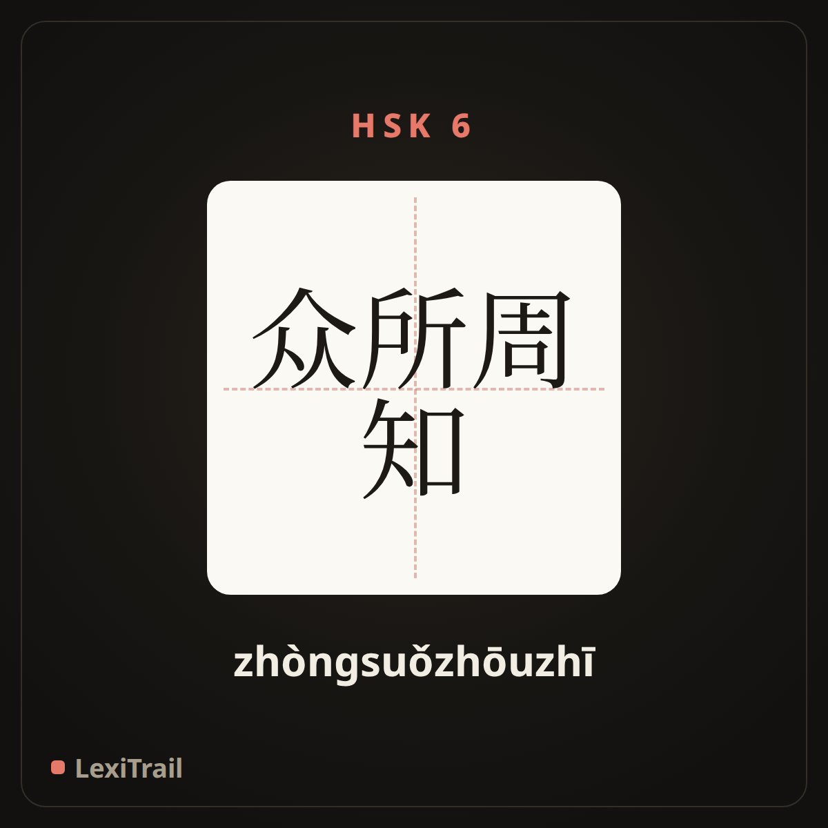 众所周知 — the Chinese character for As everyone knows (zhòngsuǒzhōuzhī), stroke diagram