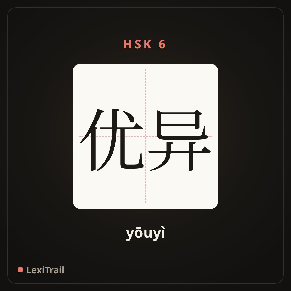 优异 — the Chinese character for excellent (yōuyì), stroke diagram