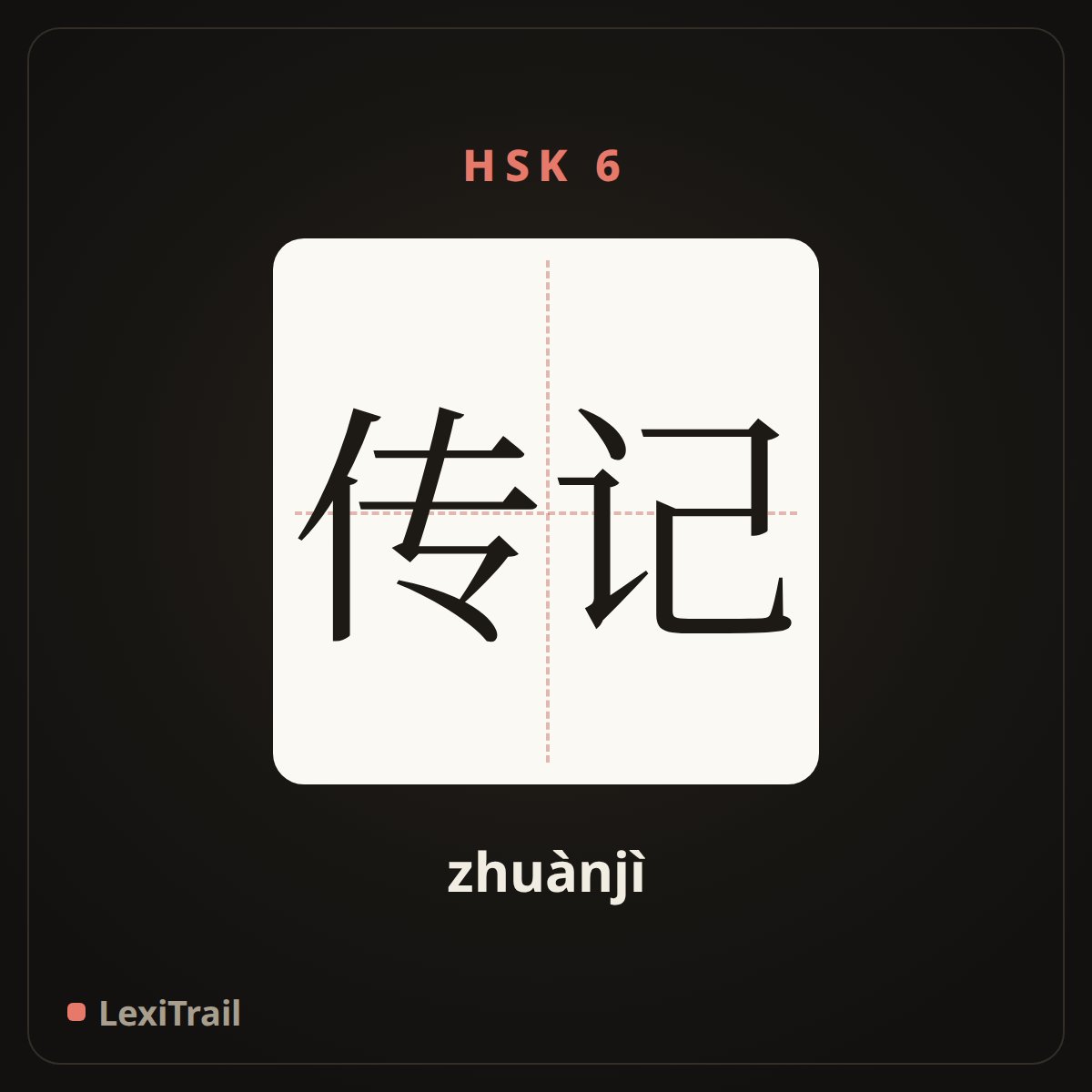传记 — the Chinese character for biography (zhuànjì), stroke diagram