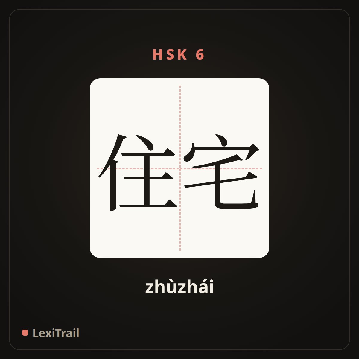 住宅 — the Chinese character for residence (zhùzhái), stroke diagram