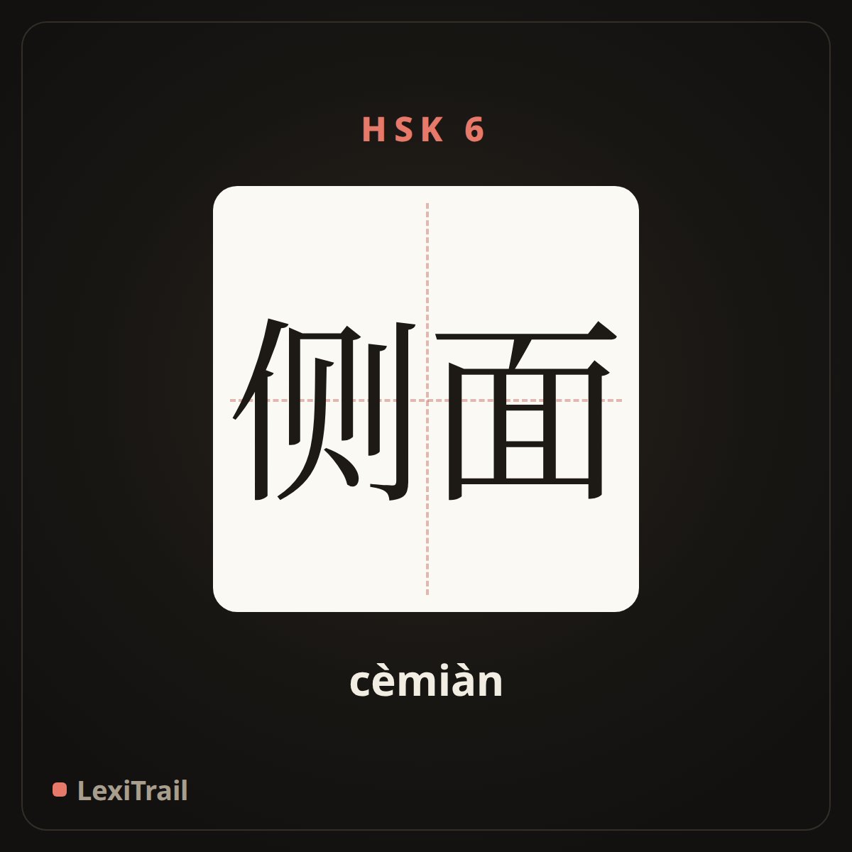 侧面 — the Chinese character for side; flank (cèmiàn), stroke diagram