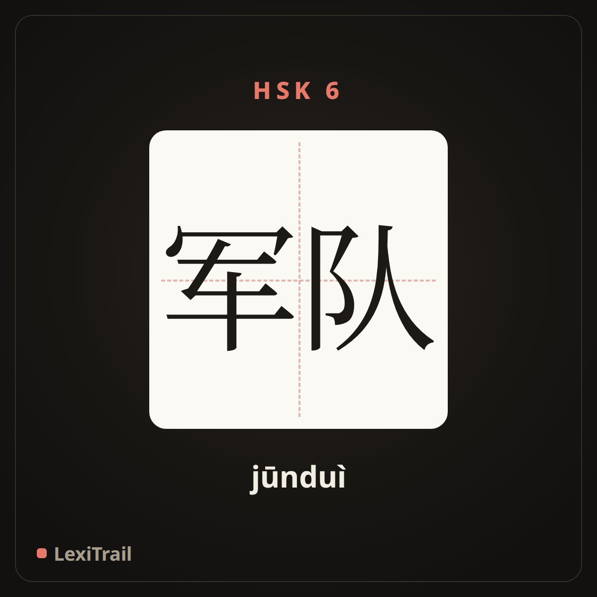 军队 — the Chinese character for army (jūnduì), stroke diagram