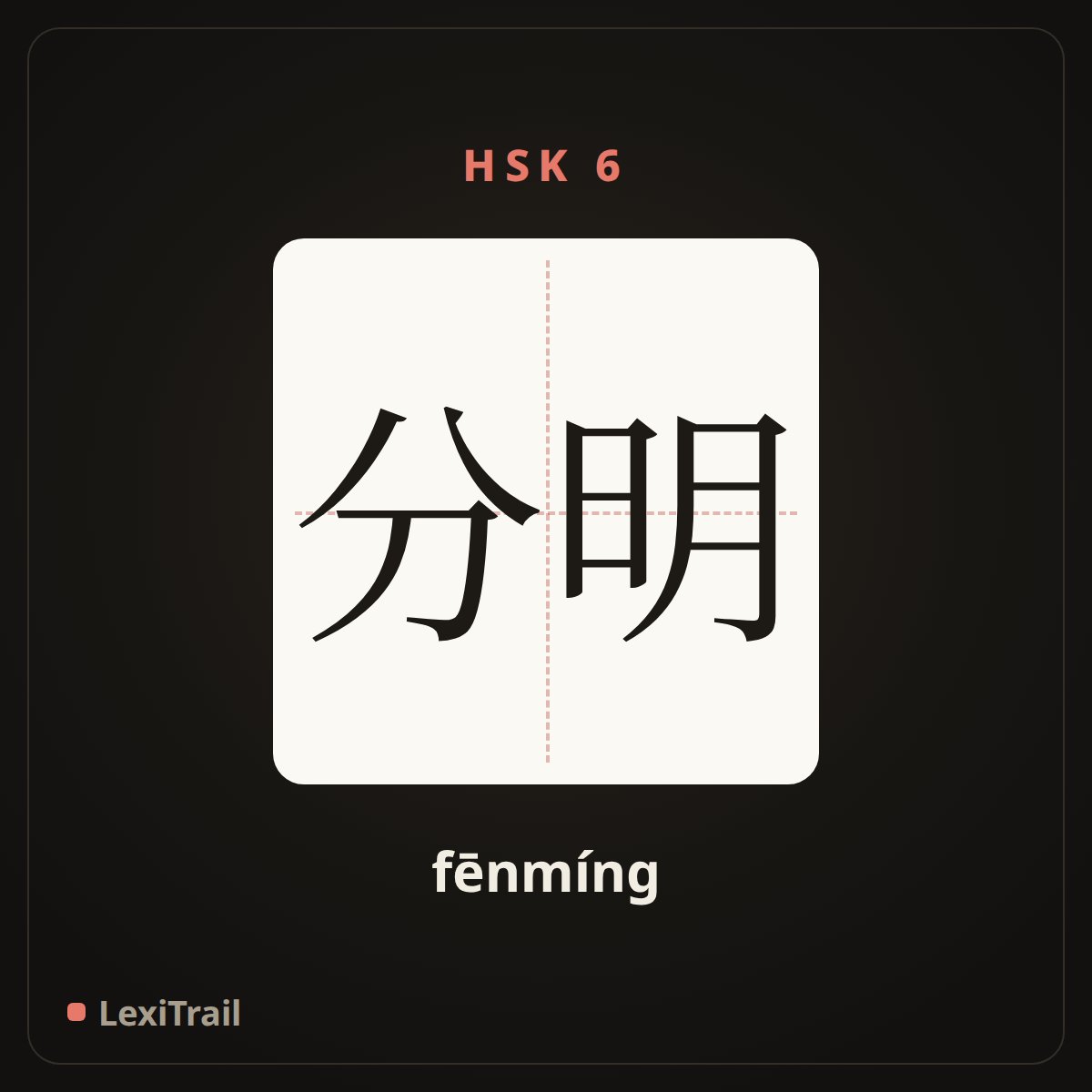 分明 — the Chinese character for clear (fēnmíng), stroke diagram