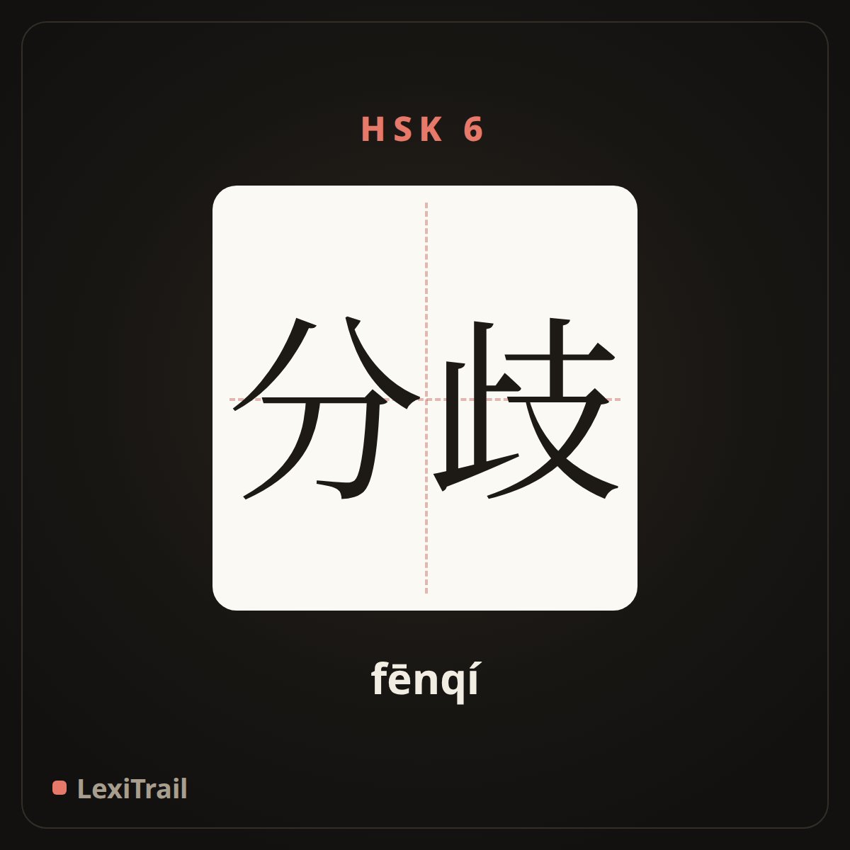 分歧 — the Chinese character for divergence (fēnqí), stroke diagram