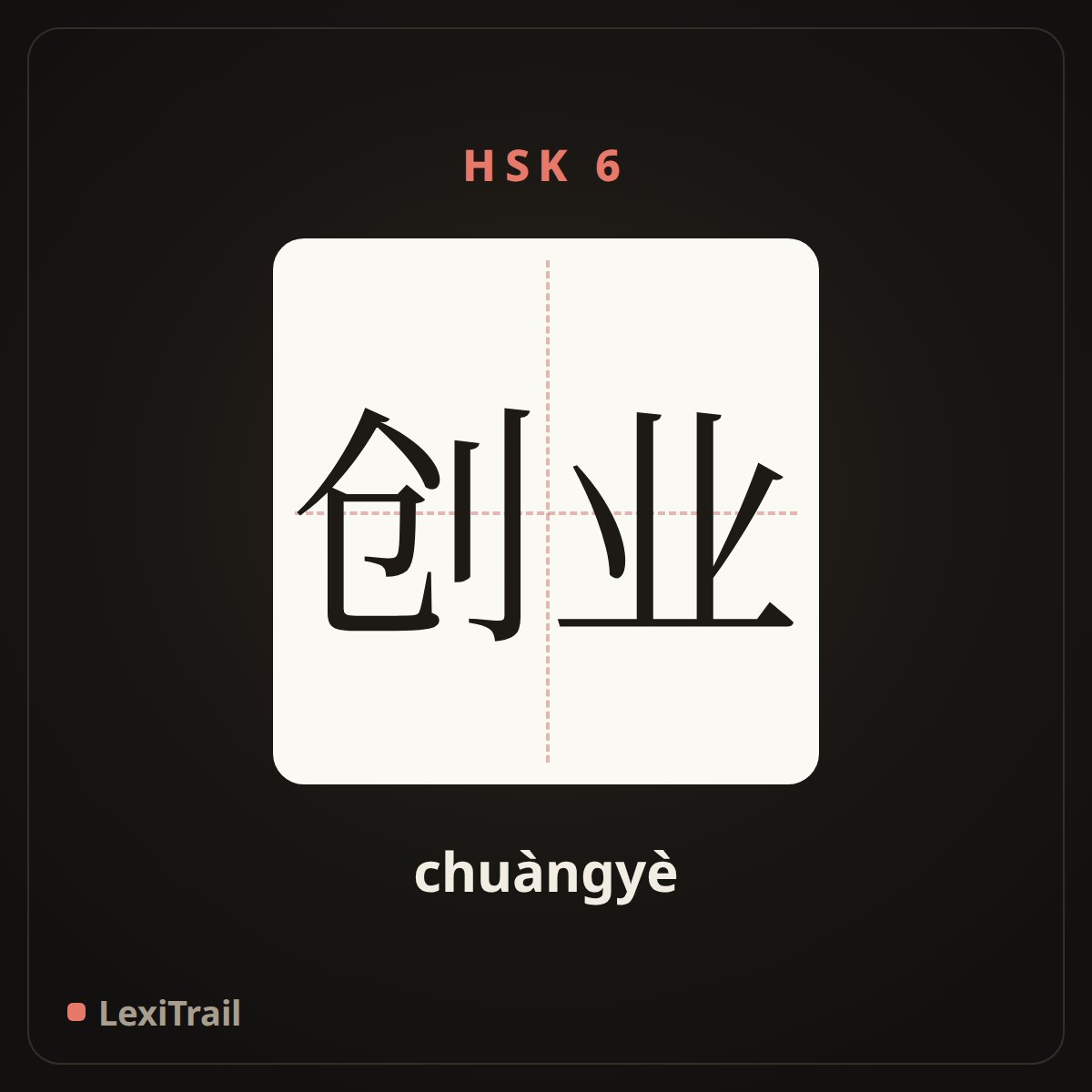 创业 — the Chinese character for carve out (chuàngyè), stroke diagram