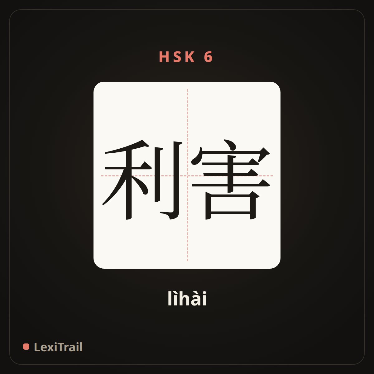 利害 — the Chinese character for Interest (lìhài), stroke diagram