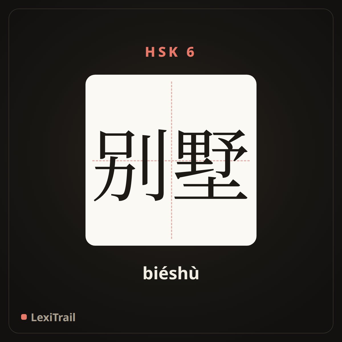 别墅 — the Chinese character for Villa (biéshù), stroke diagram